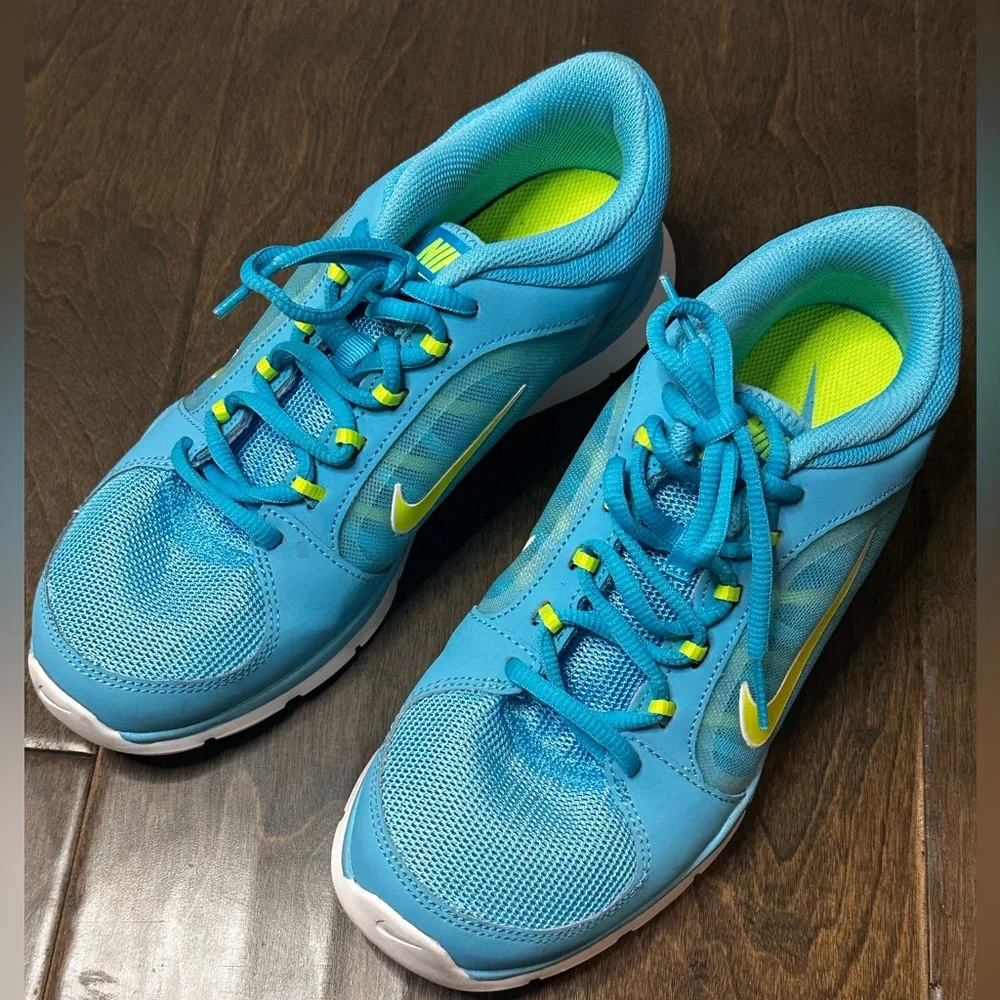 Nike Flex Trainer 4 Athletic Sneaker Running Gym Shoe Neon Blue Yellow Size 7.5